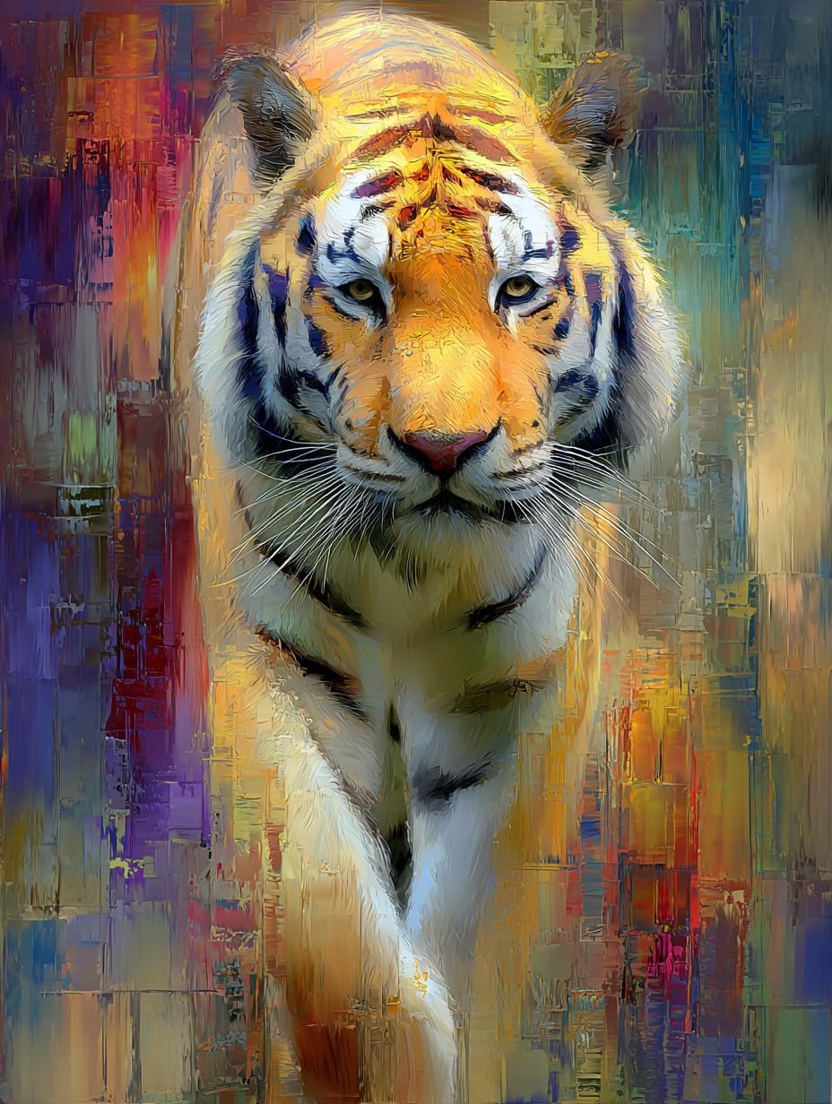 WANGWANGMIAO Paint by Numbers for Adults Beginner,Colorful Tiger Acrylic Painting by Number Kits on Canvas for Home Wall Decor Gift 16x20 Inch，with Frame