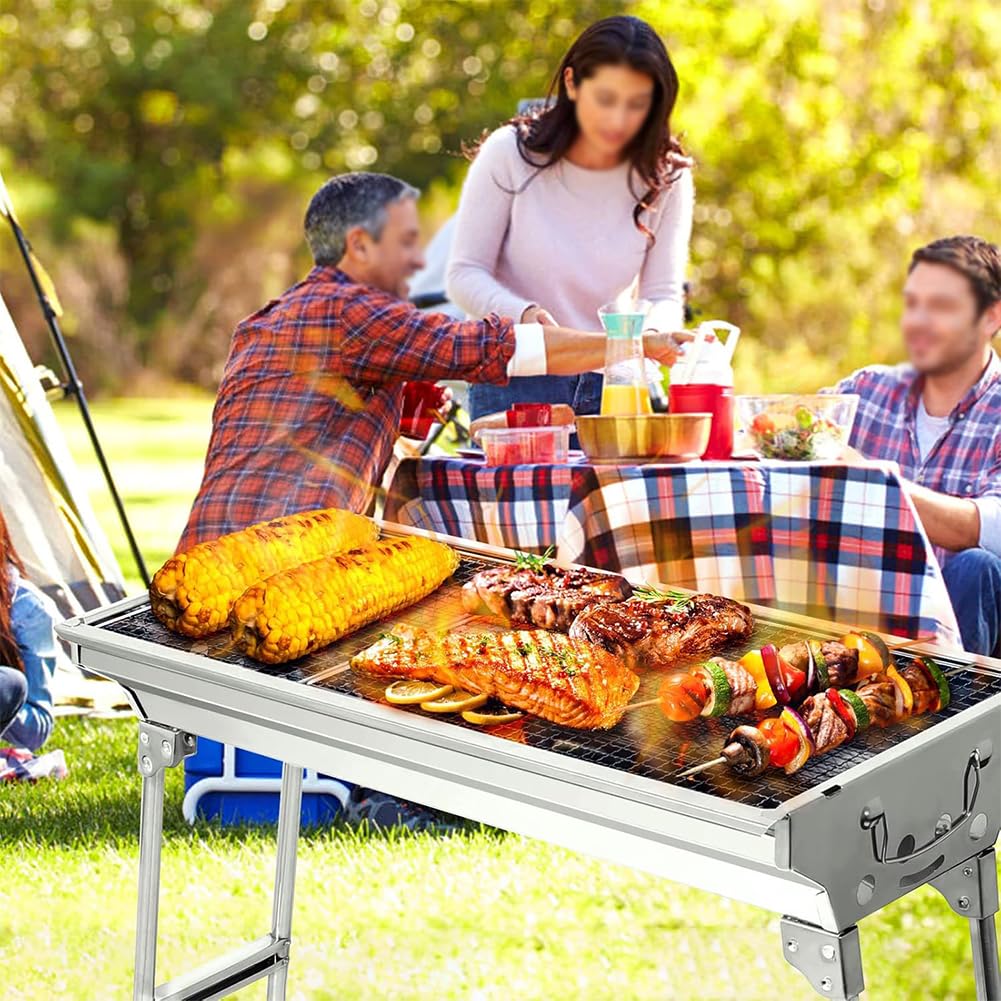 Pobbycrafm PrzenośNy Grill Na WęGiel Drzewny, SkłAdany Grill Na WęGiel Drzewny Ze Stali Nierdzewnej Do Gotowania Na śWieżYm Powietrzu Camping Pikniki OgróD PlażA Impreza