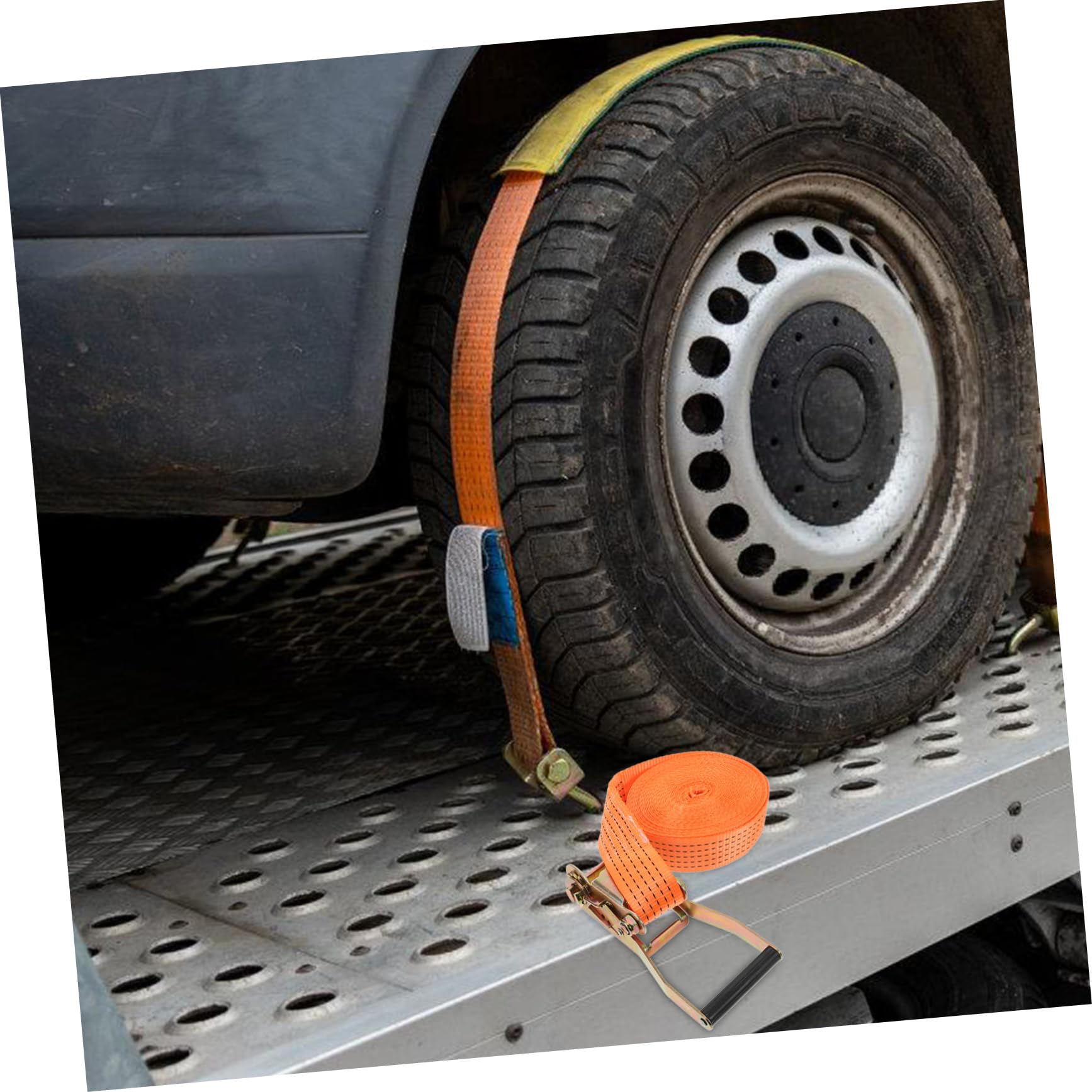 Sangle à Cliquet 3 Ton en Polyester et Métal, Orange | Multi-usages pour Bagages et Chargement, Serrage à Cliquet, Maintien Fiable