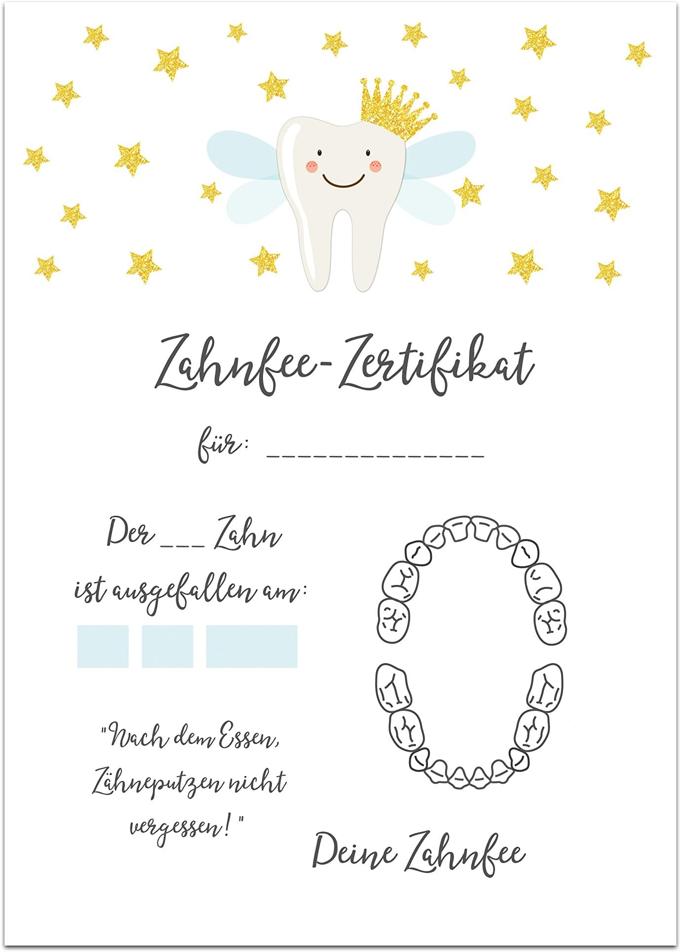 Tooth Fairy Certificate Pack of 20 Tooth Fairy Gift