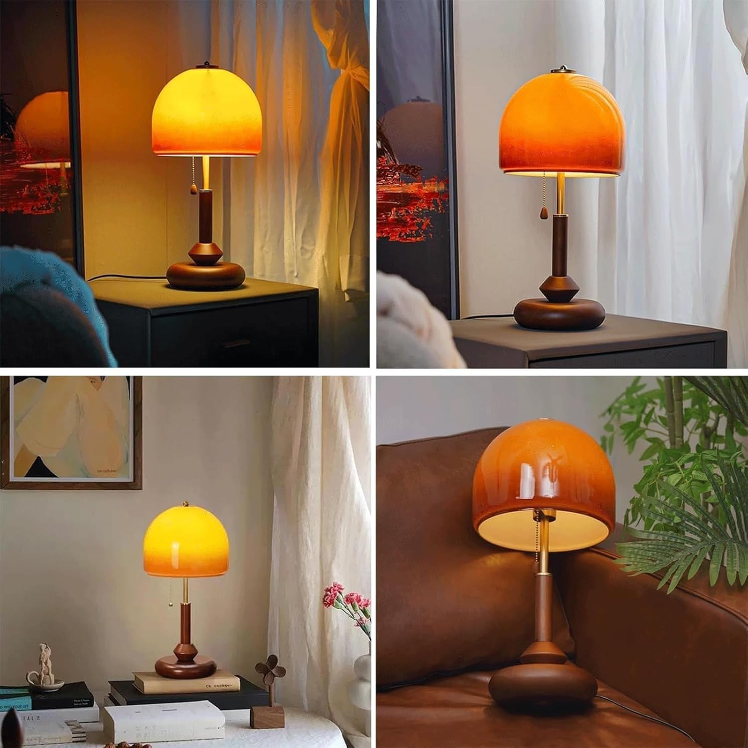 Lampada da tavolo a fungo dimmerabile in vetro arancione da 19 pollici