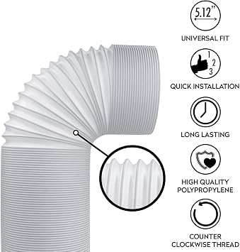 Air Conditioner Portable Exhaust Hose- 5 in Diameter Size - 59 in Long - Universal Flexible Counter Clockwise Tube, White