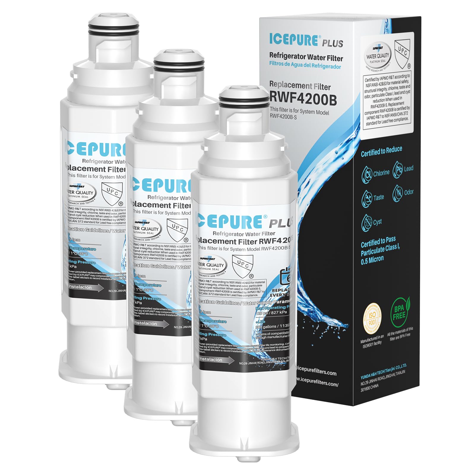 ICEPURE PLUS DA97-17376B NSF/ANSI 53 &amp; 42 Certified Refrigerator Water Filter, Remove Lead, Replacement for Samsung HAF-QIN/EXP, DA97-08006C, RS22T5201SR, RF28R7201SR, RF28R7351SG RF32CG5400SR, 3PACK