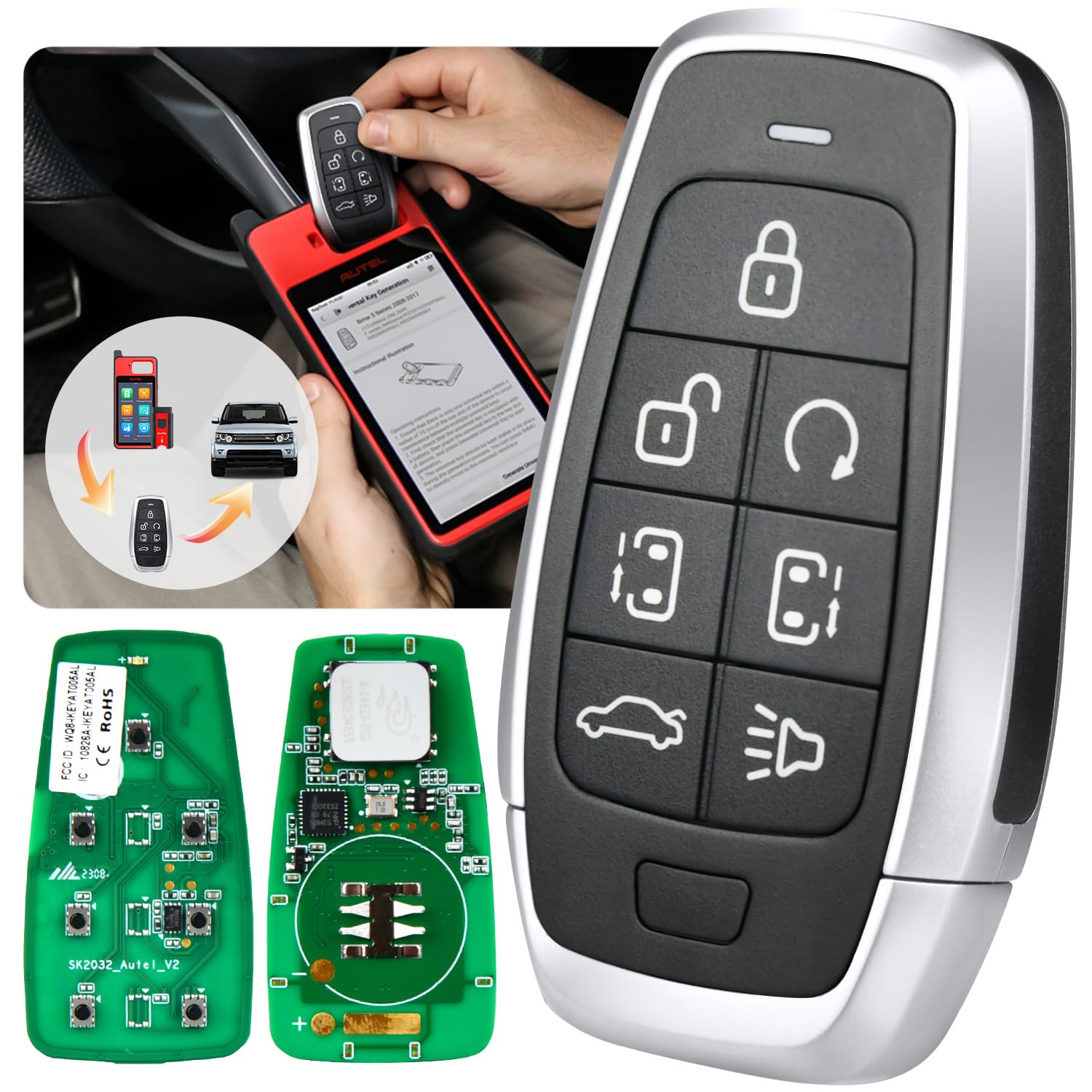 Autel Original Blank Key Replacement, 7-Button, 2026 Key Fob Keyless Entry | 2026 MaxiIM IKEYAT007AL, OE-Quality, Dual-Band, 130FT Remote, Work with Car Scanner KM100/ IM508/ IM608 PRO