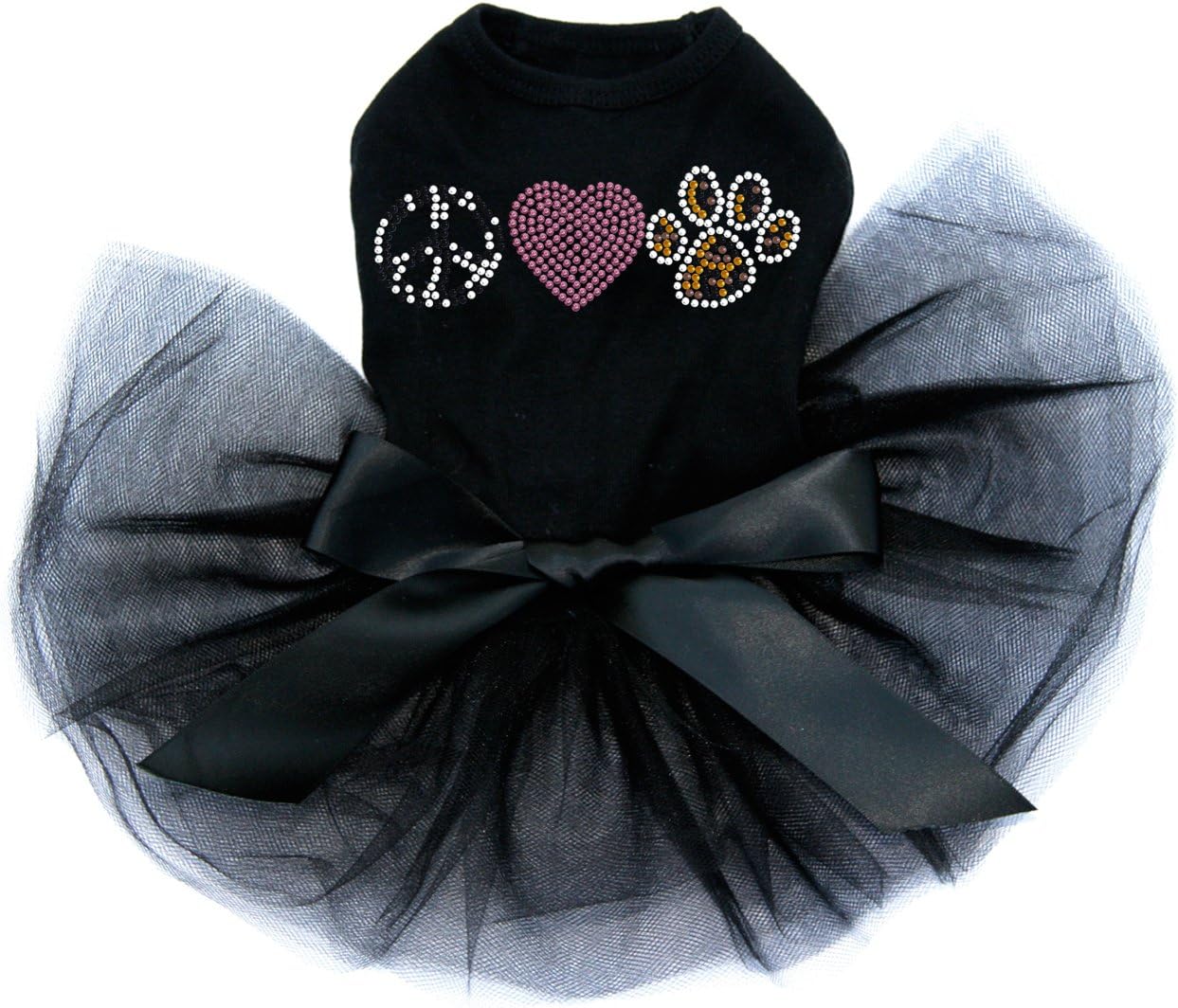 Peace, Love, Paw - Animal Print - Bling Rhinestone Dog Tutu Dress, XS Black
