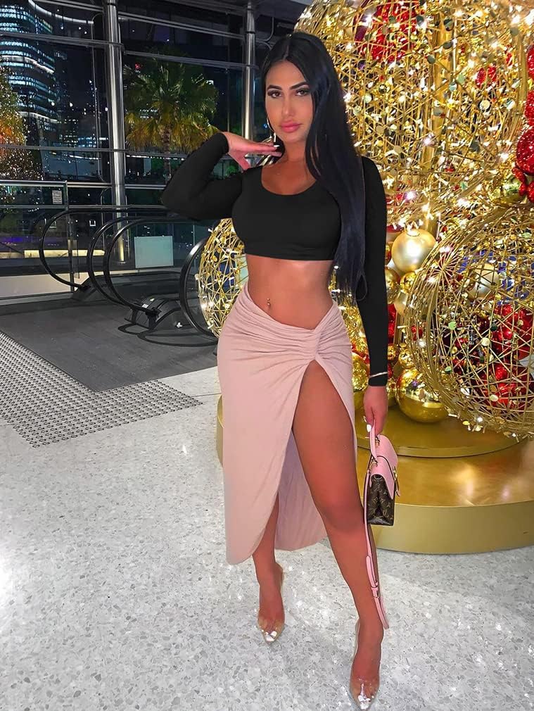 XXTAXN Women's Sexy Bodycon Basic Scoop Neck Long Sleeve Slim Solid Color Crop Top - Image 9