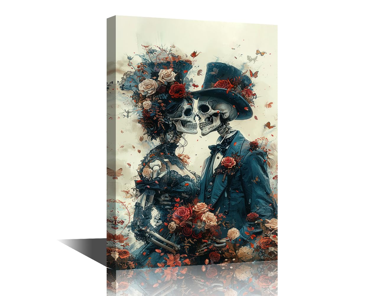 1 Piece Wall Art Gothic Romance Wall Pictures for Living Room Skeletons Home Decor Two Elegantly Dressed Skeletons Poster Prints on Canvas Stretched and Framed Ready to Hang (24''Wx 36''H)
