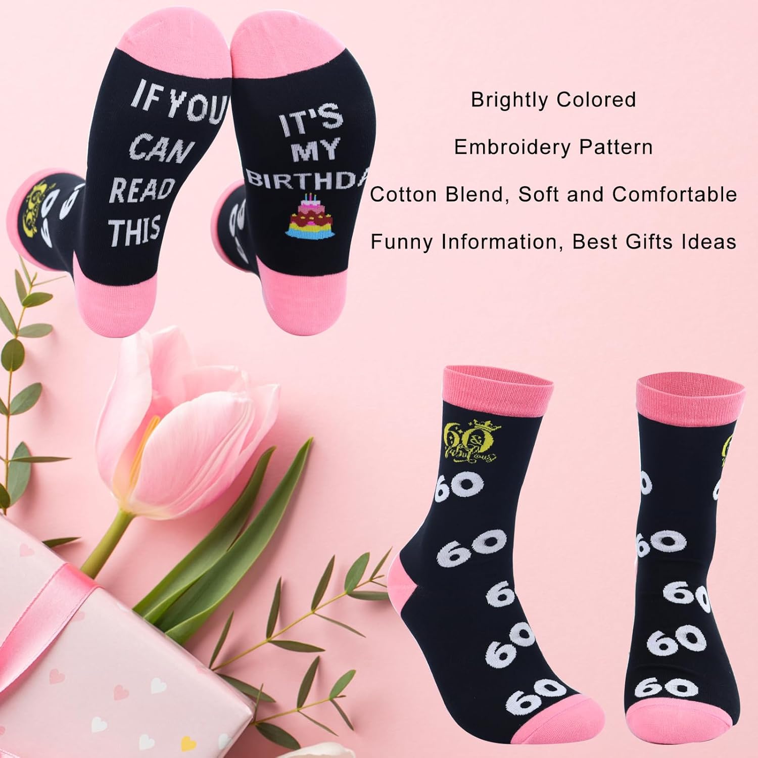 60 Year Old 60th Birthday Gifts for Women from Daughters, Unique 1966 Birthday Decorations Socks for Mom Mother Her Elderly Grandma Bestie, Novelty and Gag Funny Anniversary Ideas for Christmas - Image 6