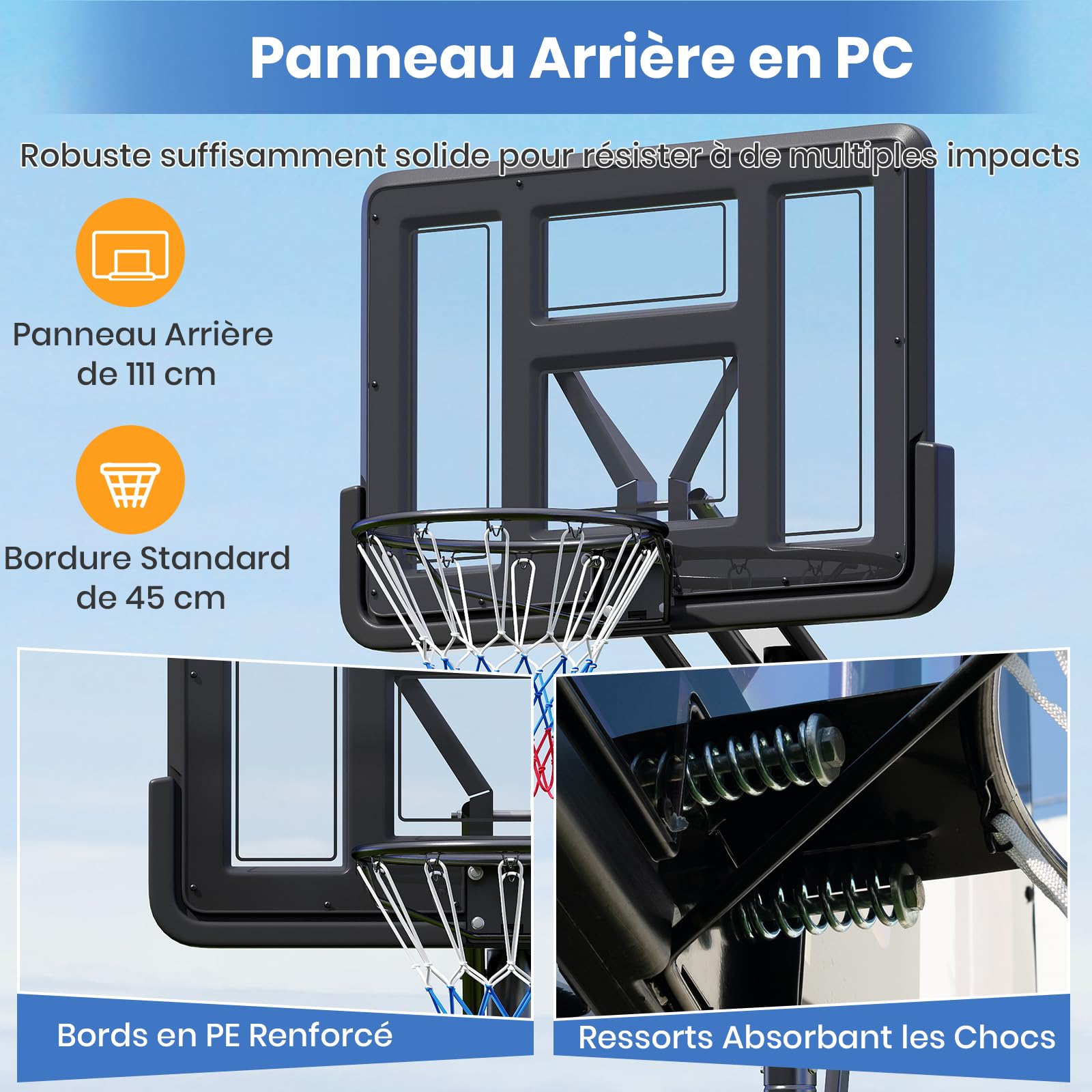 GYMAX Panier Basket Extérieur avec Sac de Poids, Hauteur Réglable 143-305/240-305 cm, pour Enfants Adultes Adolescents, Mobile avec Roues, Base Stable Remplissable