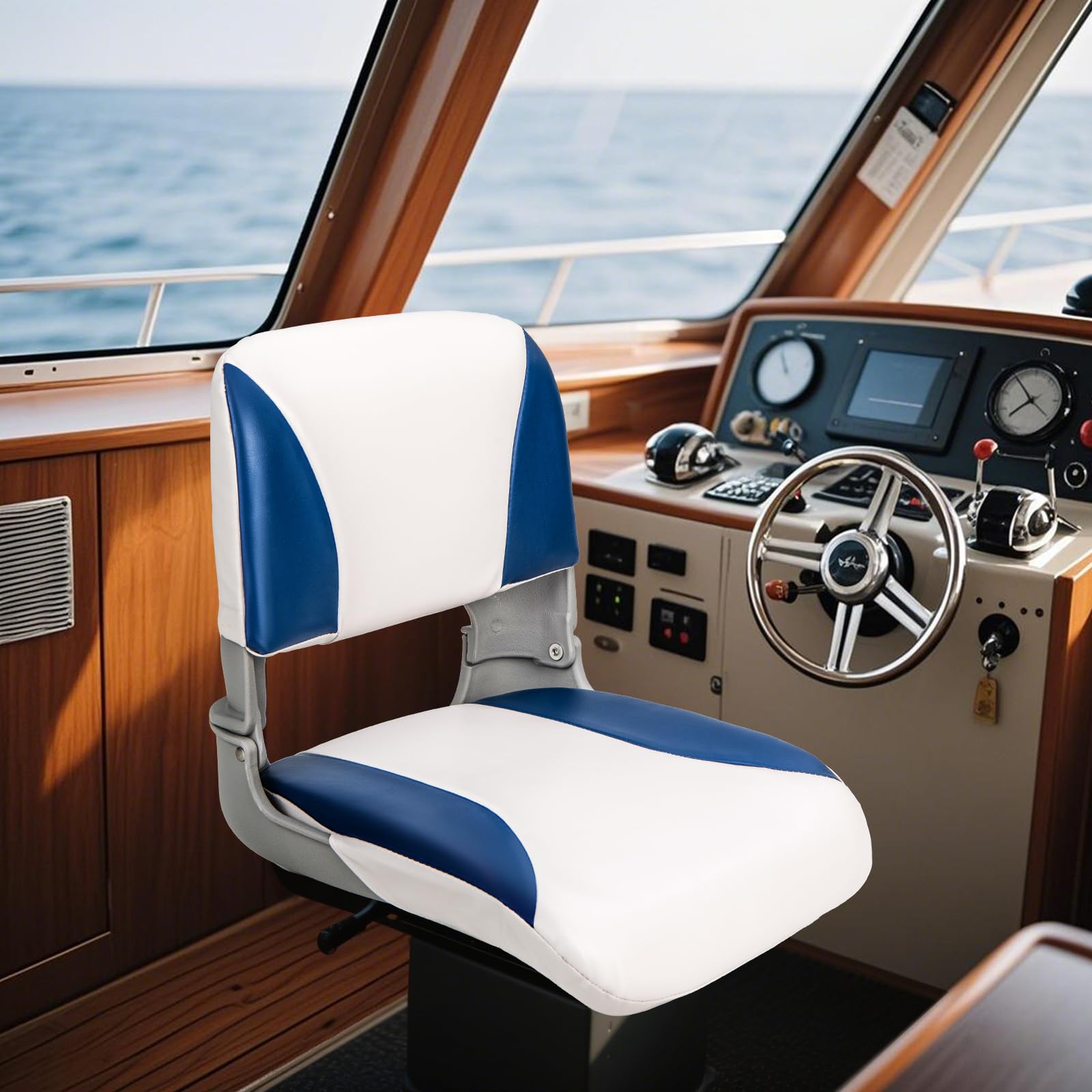 GOPLUS Lot de 2 Sièges de Bateau à Dossier Bas, Sièges de Capitaine Pliables en PVC Imperméable & Rembourrage en Mousse Épaisse & 4 Boulons, pour Bateau de Pêche, Vedette Rapide, Kayak 49 x 46 x 48 CM