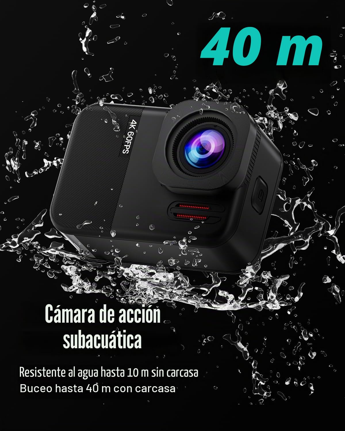 4K60fps Cámara Acuatica Pantalla Táctil - Cámara Subacuática 10M con 64G Tarjeta SD, HD 48MP WiFi Cámara Deportes Estabilización 6-Axis,8X Zoom Cámara de Acción con Casco Accesorios