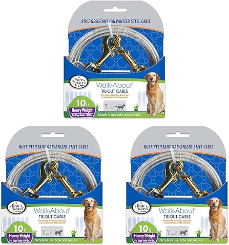 Four Paws Cable de amarre de peso pesado, plateado, 10 pies (paquete de 3)