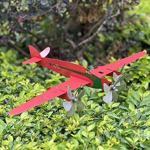 Miniatura 4 de Esculturas de viento, 3D Red Metal Aviones Molino de Viento Spinner para la Decoración al aire libre