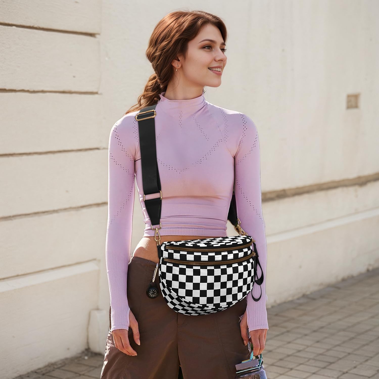 Checkered Crossbody Bag for Women，Spacious Nylon Bum Bag Checkered Handbags Wallets Oversized Slouchy Bag - Image 2