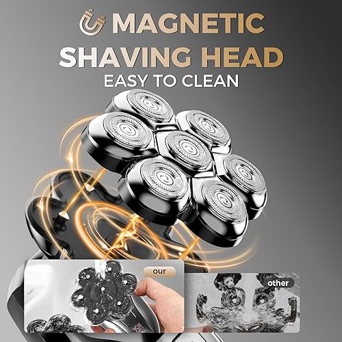Miniatura 4 de Ufree Afeitadora de cabeza giratoria 7D para hombres calvos, cuchillas magnéticas desmontables, maquinilla de afeitar eléctrica impermeable IPX7,