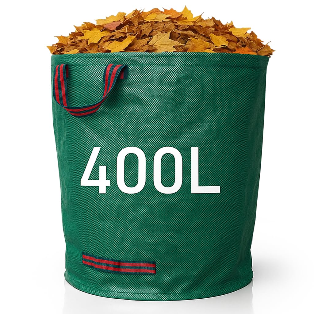 Zopper Green Garden Waste Bags Heavy Duty With Plastic Hoop Reusable Polypropylene Sacks Waterproof Garden Rubbish Bags (400L)