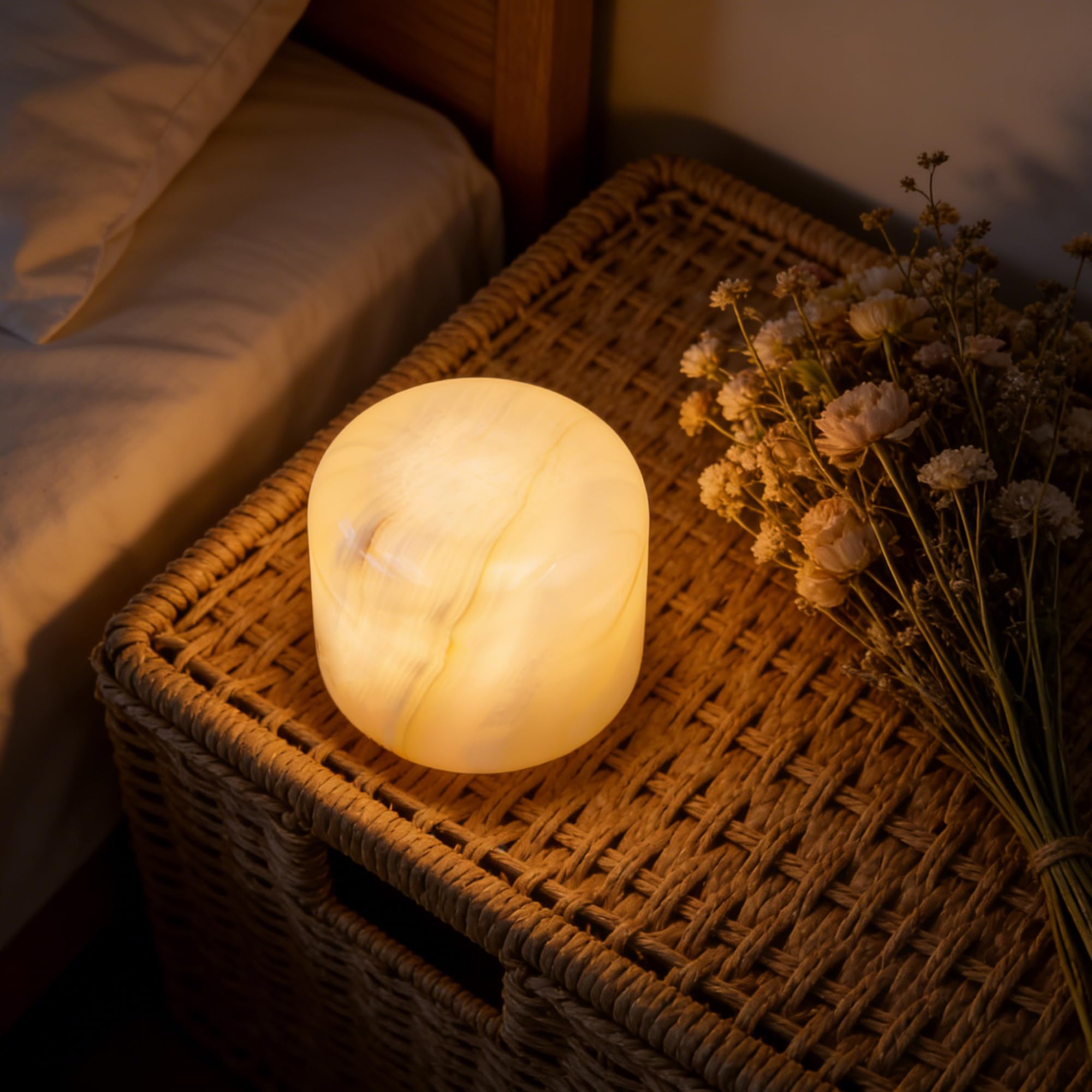 Marmor Lampada da Tavolo in Marmo LED,Abat Jour da Comodino,Lampada da Scrivania Senza Fili,Luce Notturna-Regalo Fidanzata