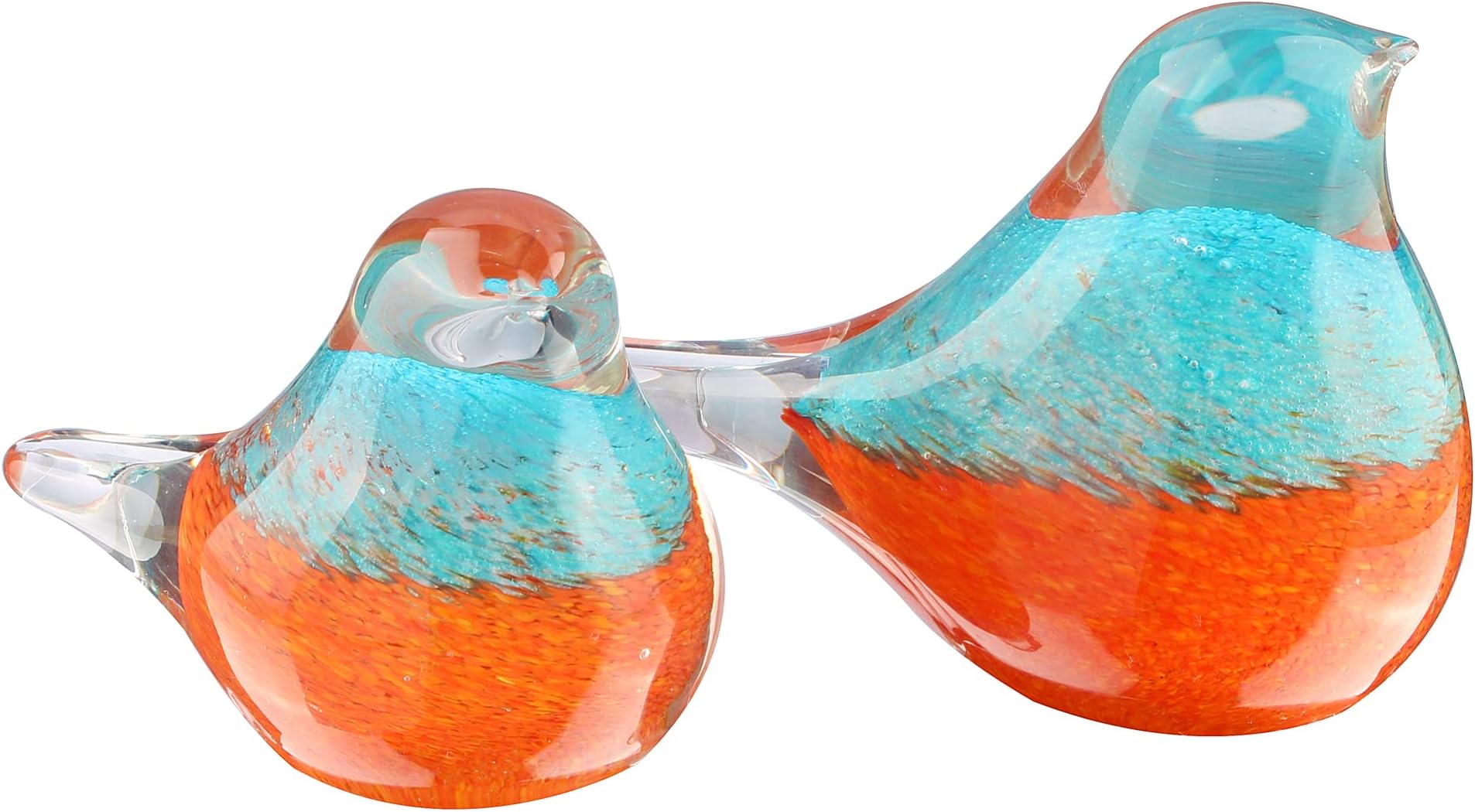 Hophen Art Glass Crystal Couple Bird Figurines Statues Handmade Blown Animal Sculpture Paper Weight Christmas Home Decor Blue