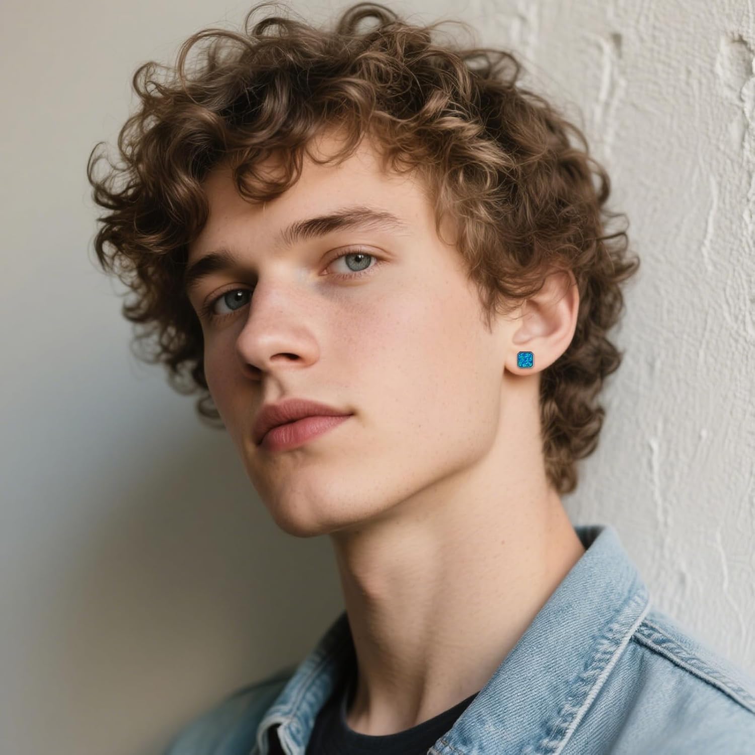 REDSUN Silver/Black Square Earrings Unisex 925 Sterling Silver Hypoallergenic Princess Cut Earrings Opal Studs Opal Jewelry for Women and Young Lady Men - Image 3