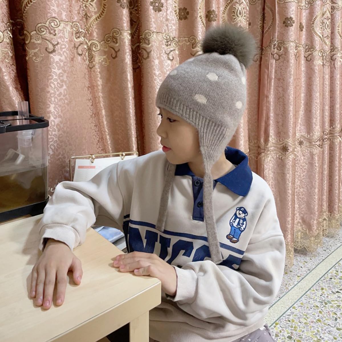 YUONNY Bambini Cappello a Maglia con Paraorecchie e Pompon Staccabile, 100% Cashmere Berretto Invernale Caldo e Morbido per 3-8 Anni Bambini Bambine, Adorabile Orecchie Cappelli per Sci Sport Regalo