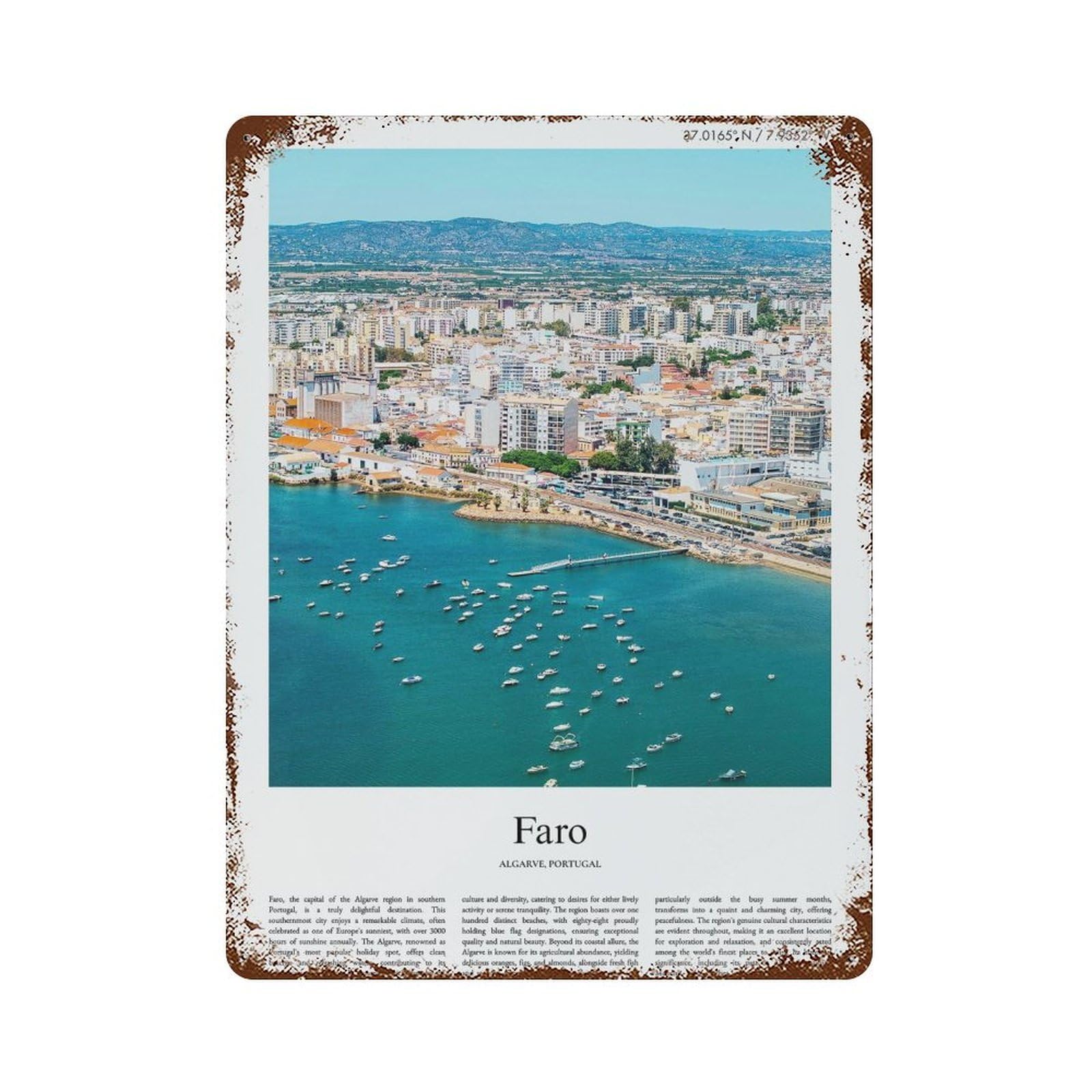 xiaoxiaoshen Faro Algarve, Portugal City Scenery Wall Decor Art Metal Tin Poster Modern Home Decor Art Home Bar Shop Decorations Vintage Sign 40x30cm