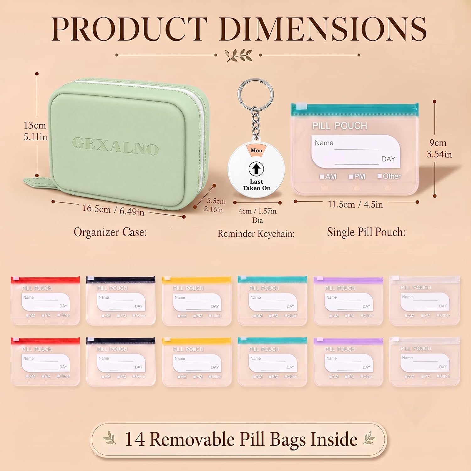 A8 Waterproof Pill Pouch with 14 Color Pouches, 7 to 14 Days of Med