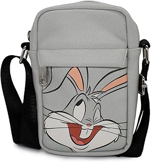 Buckle Down Looney Tunes Bag, Cross Body, with Looney Tunes Bugs Bunny Winking Face, Gray, Vegan Leather