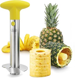 Pineapple Corer, [Upgraded, Reinforced, Thicker Blade] Newness Premium Pineapple Corer Remover, Stainless Steel Pineapple Core Remover Kitchen Tool with Sharp Blade for Diced Fruit Rings, Yellow