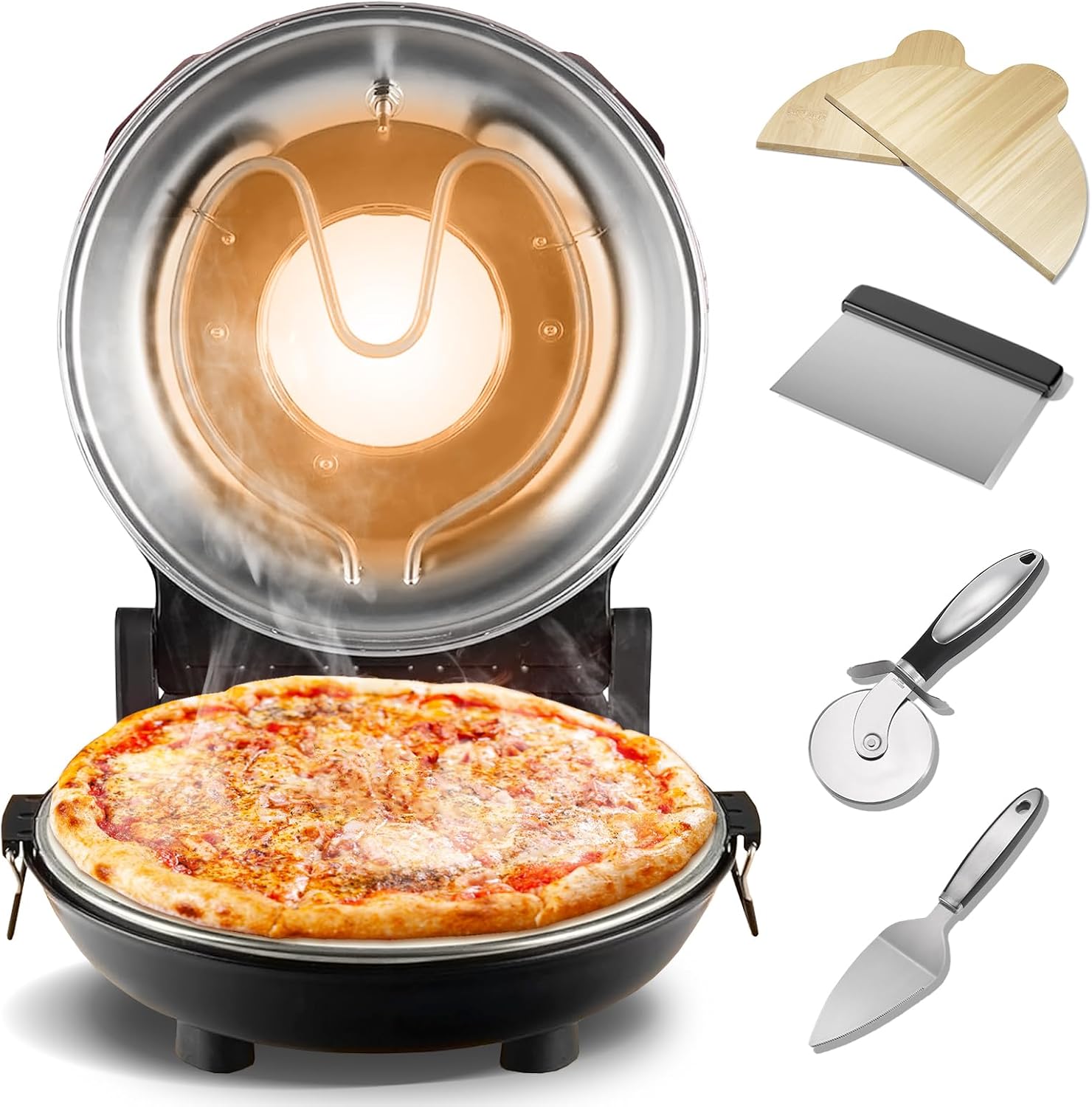 Pizza Oven, Upgrade Portable Pizza Oven Indoor, 1200W Electric Pizza Oven, 12 Inch Pizza Oven Countertop Heats Up to 800F with Viewing Window & Timer, Effortless Homemade Pizza Experience