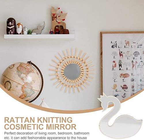 Miniatura 9 de ABOOFAN Espejo de ratán para colgar en la pared, marco de espejo de maquillaje, decoración artística de madera para sala de estar, dormitorio,