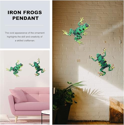 Miniatura 6 de FOMIYES 2 piezas de arte de pared de rana de metal, escultura de pared de rana 3D, decoración colgante de rana escalada, placa de pared, estatua