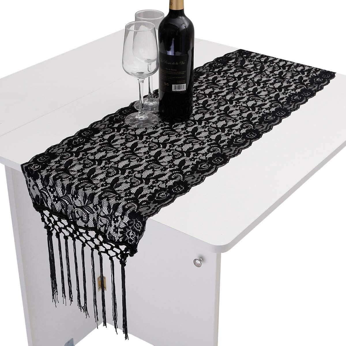 Chemin de table dentelle crochet noir décoration table mariage et noël
