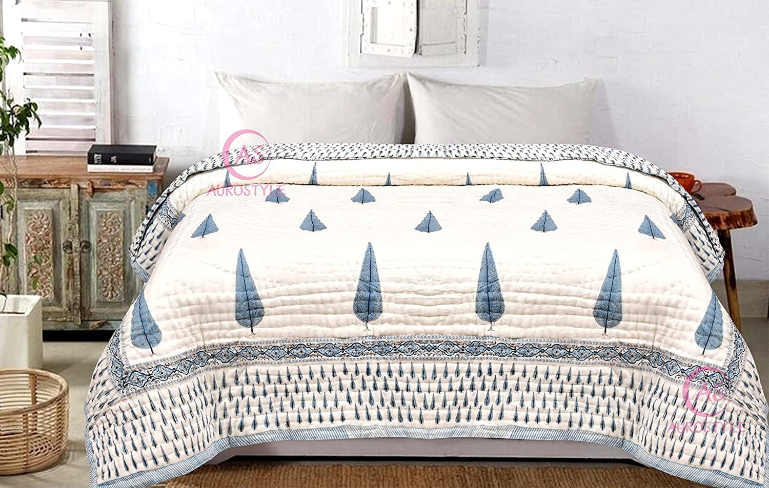 AUROSTYLE Pure Cotton 400 TC Traditional Rajasthani Hand Block Printed Double Bed Jaipuri Quilt/Razai/Rajai [Light Weight, Multicolor, Double Bed-90 x 108 Inches] (Design 11) (B0BZSCDFNB) Amazon Price History, Amazon Price Tracker