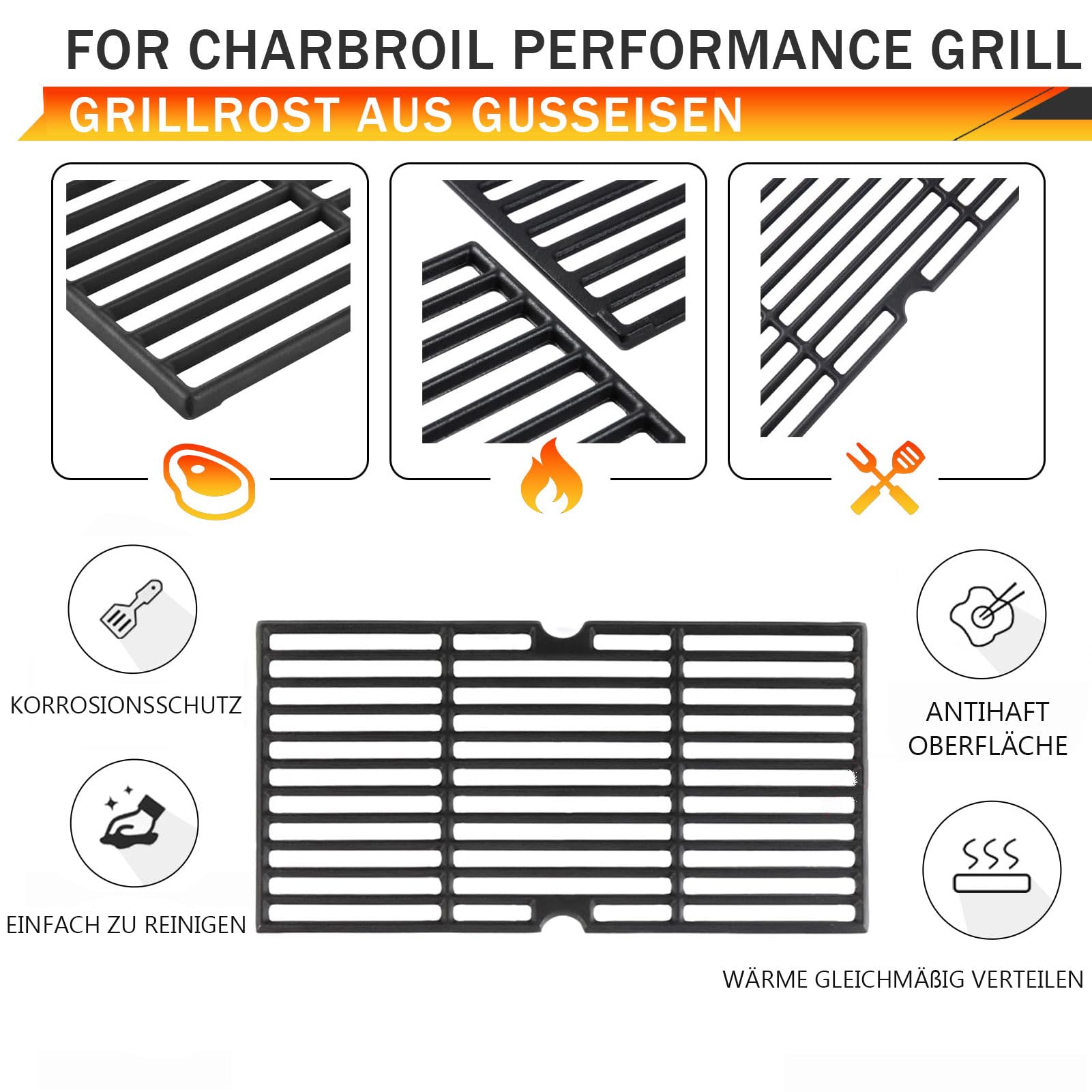 Gusseisen Grillrost für Enders Boston 3,43CM Grillroste Ersatzteil Enders Monroe Pro 3,Charbroil Advantage, Barbecook Siesta 310,Landmann Triton 3 & 4,Profi Cook PC-GG 1058/1059 Grillrost Ersatzteile