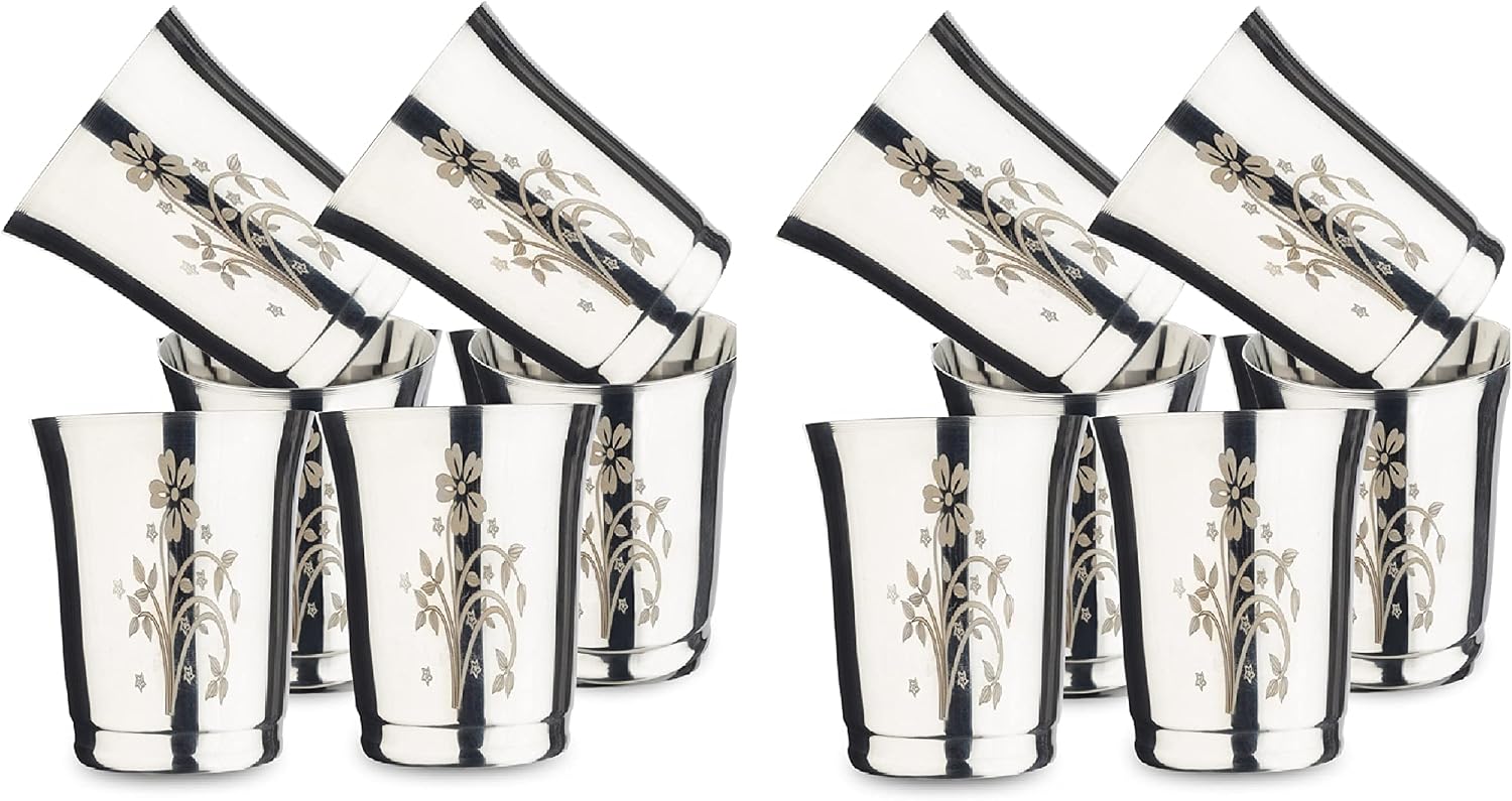 Stainless Steel Serving Glasses, Unbreakable Water Drinking Glasses Set(G13) Glass Set (350 Ml, Steel) (Standard, 12)