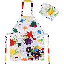 CHRORINE Kids Chef Apron and Chef Hat Set Girls Boys for Cooking Baking Art Painting Activity