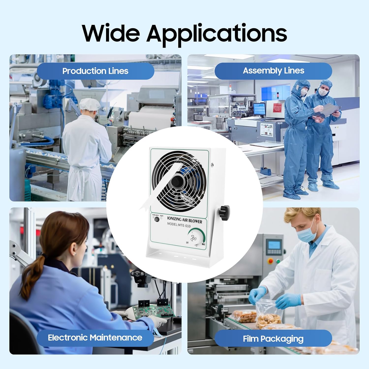 Anti-Static Ionizer Machine, 110V/60Hz Ionizing Air Blower Fan Discharge Desktop ESD Static Eliminator Adjustable Wind Speed Electricity Elimination Fan