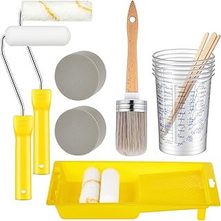 LemonRoad 18 Pieces Paint Brush and Roller Set, Painting Supplies for Cabinet Furniture, with Sponge, Tray Liner, Cup and Mixing Stick, Tools to Finish All in One Paint(4 Inch,Combo Brush Set)