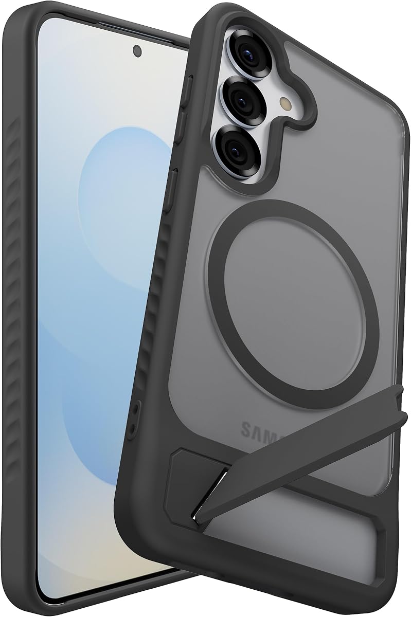 Magnetic for Samsung Galaxy S24 Case / S25 Case with Kickstand, Compatible with Mag-Safe, Slim Shockproof Grippy Translucent Matte Phone Cover, Built in Invisible Stand, Black