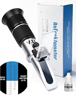 LAOYE Refraktometer Honig 2 in 1 Imker Refraktometer 12-32% Wassergehalt Honig 58-90% Brix Refraktometer f&uuml;r Honig Zuckersirup Fruchtmarmelade Melasse Honey Tester ATC Refractometer mit Kalibrierung
