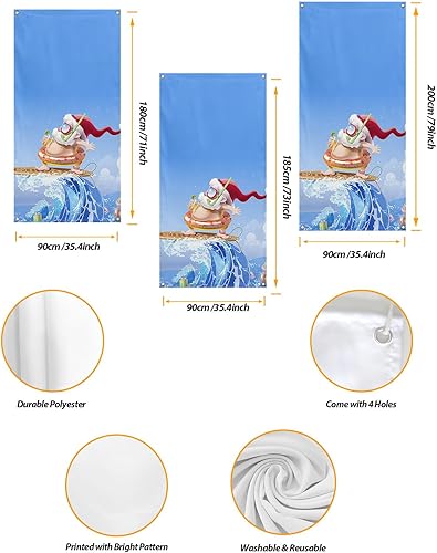 Miniatura 2 de Cubierta de puerta de Navidad, playa de verano, Papá Noel está surfeando, pancarta de Feliz Navidad, decoraciones de Navidad, cubierta de pared de