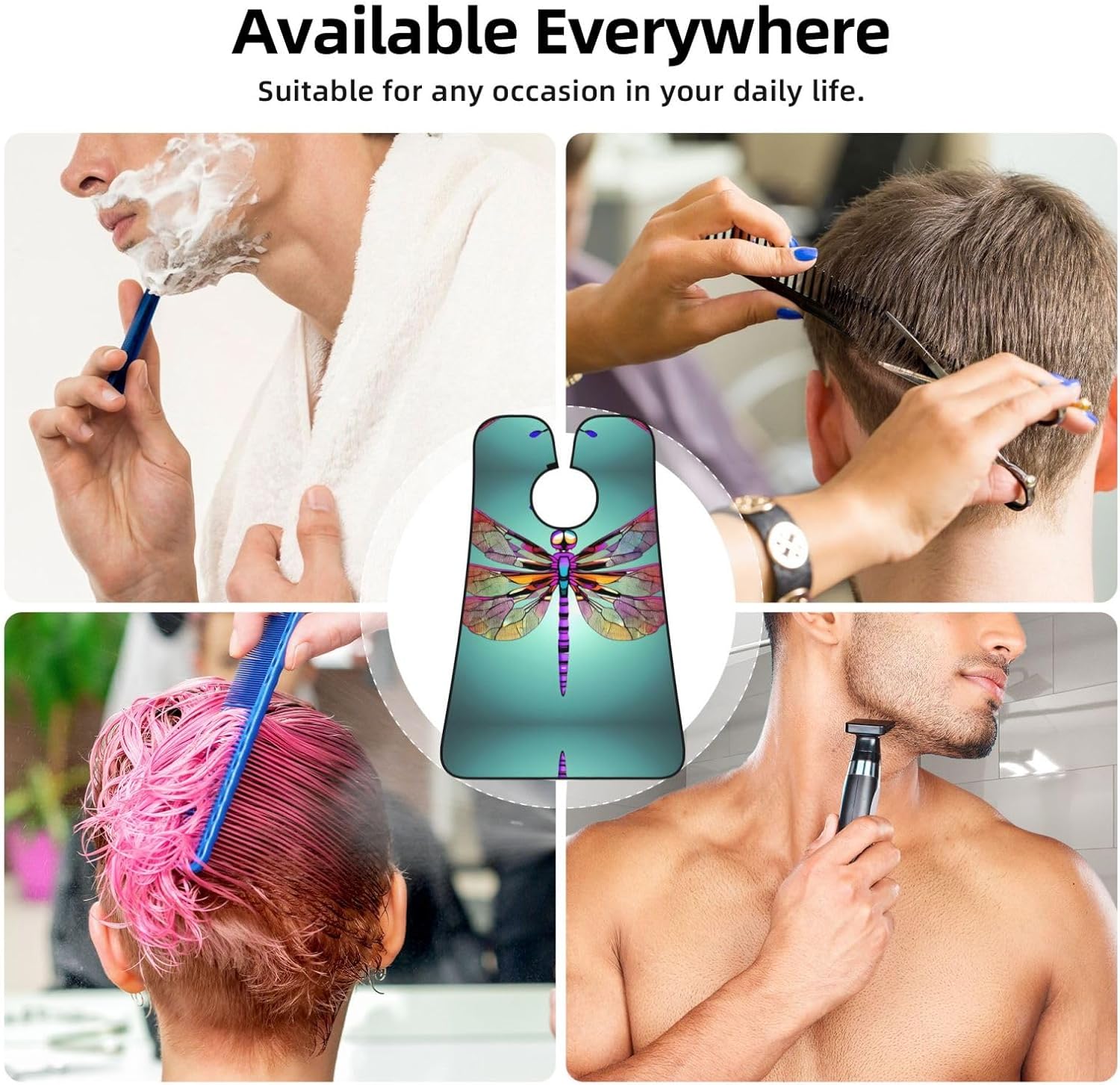 Cute Dragonfly Pattern Print Beard Bib Apron For Men, Beard Hair Catcher For Men Shaving Trimming,Beard Cape Cloth