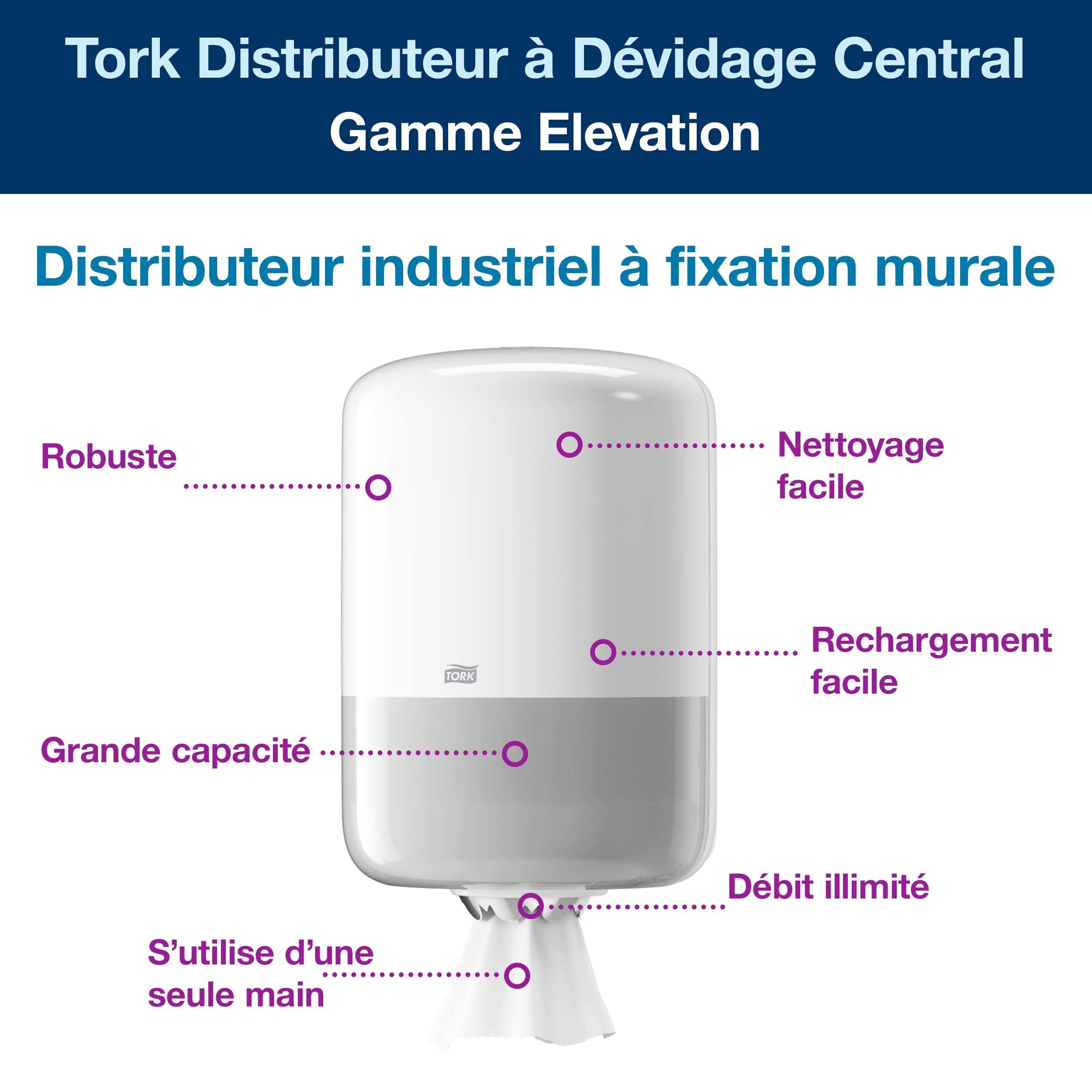 Tork 559000 Distributeur de papier d'essuyage à dévidage central M2 - Design Elevation - Blanc