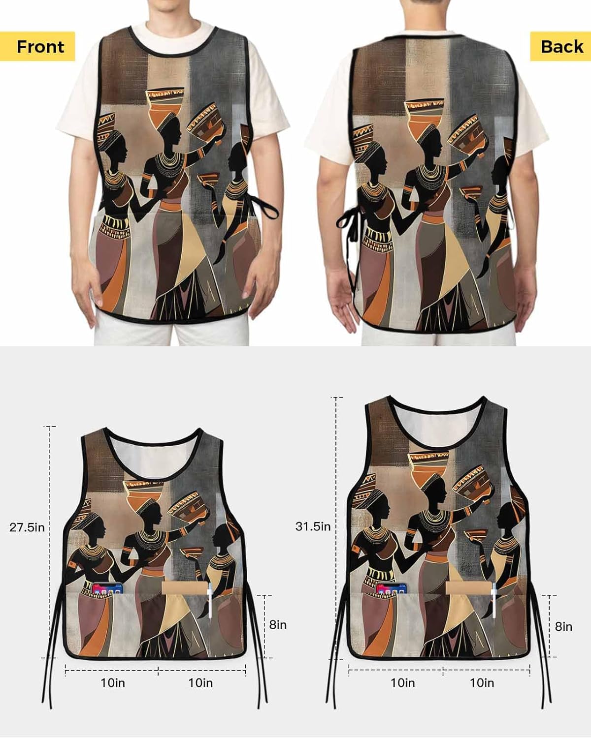 African Black Women Unisex Cobbler Apron with 2 Pockets Vest, Cleaning Smock Apron for Work Chef Kitchen - 1 Pack