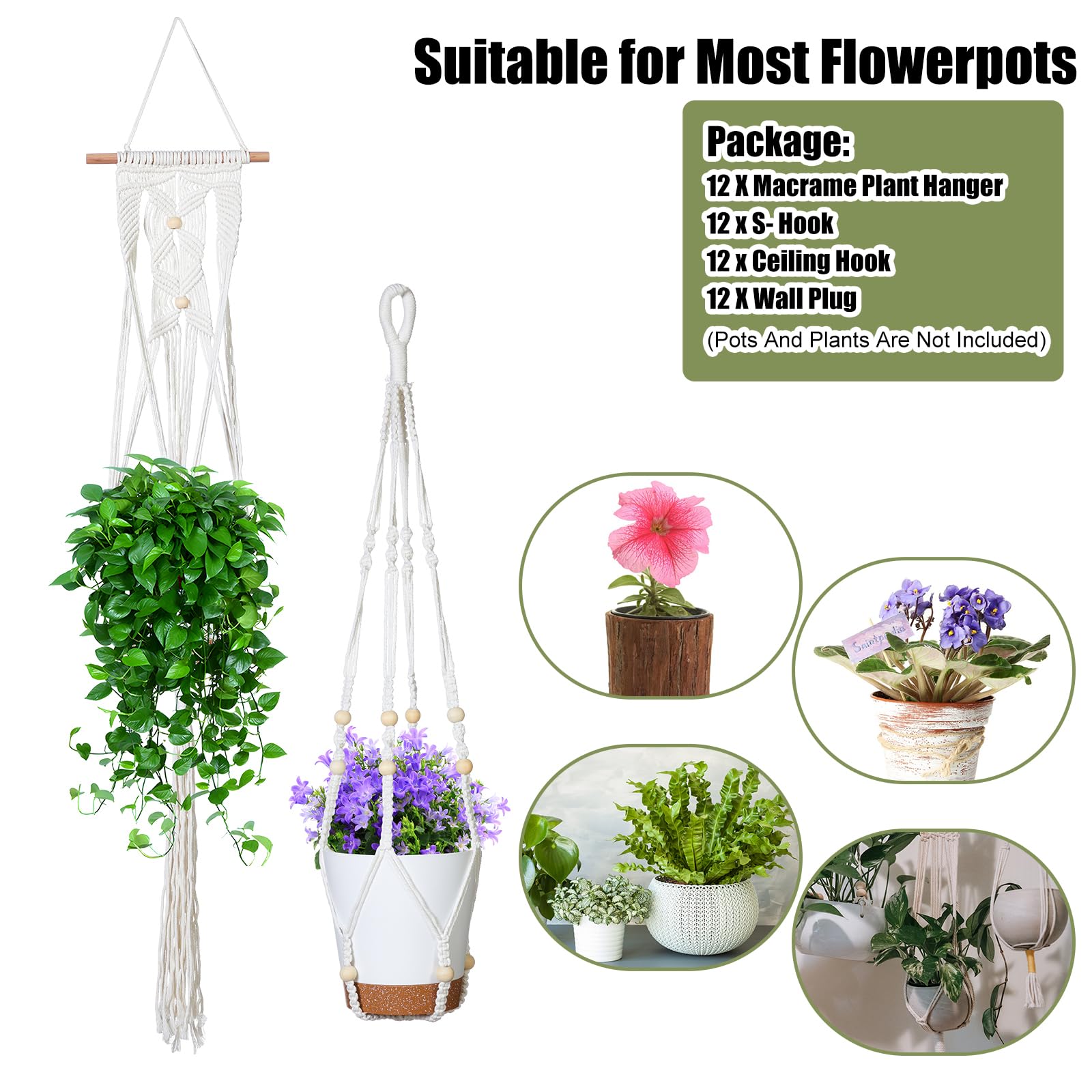Amazon.com: Hoteam 12 Pcs Macrame Plant Hangers Macrame Hanging Planters  for Indoor Plants Handmade Boho Hanging Baskets Flower Pots Holder for  Outdoor Home Wall Decor(Beige, Brown) : Patio, Lawn & Garden