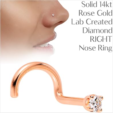 Body Candy 14k Solid Gold Nose Ring Studs - 2mm Lab Grown Diamond Created by MasterJeweler - Right Side Nose Ring 18 Gauge 20 Gauge Real Gold Nose Ring Piercing Jewelry for Women, Men