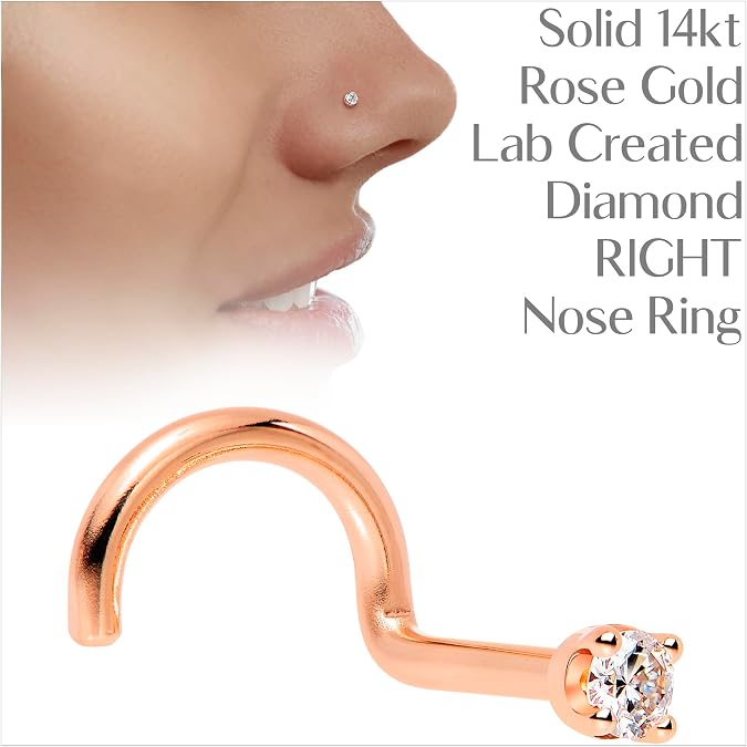 Body Candy 14k Solid Gold Nose Ring Studs - 2mm Lab Grown Diamond Created by MasterJeweler - Right Side Nose Ring 18 Gauge 20 Gauge Real Gold Nose Ring Piercing Jewelry for Women, Men