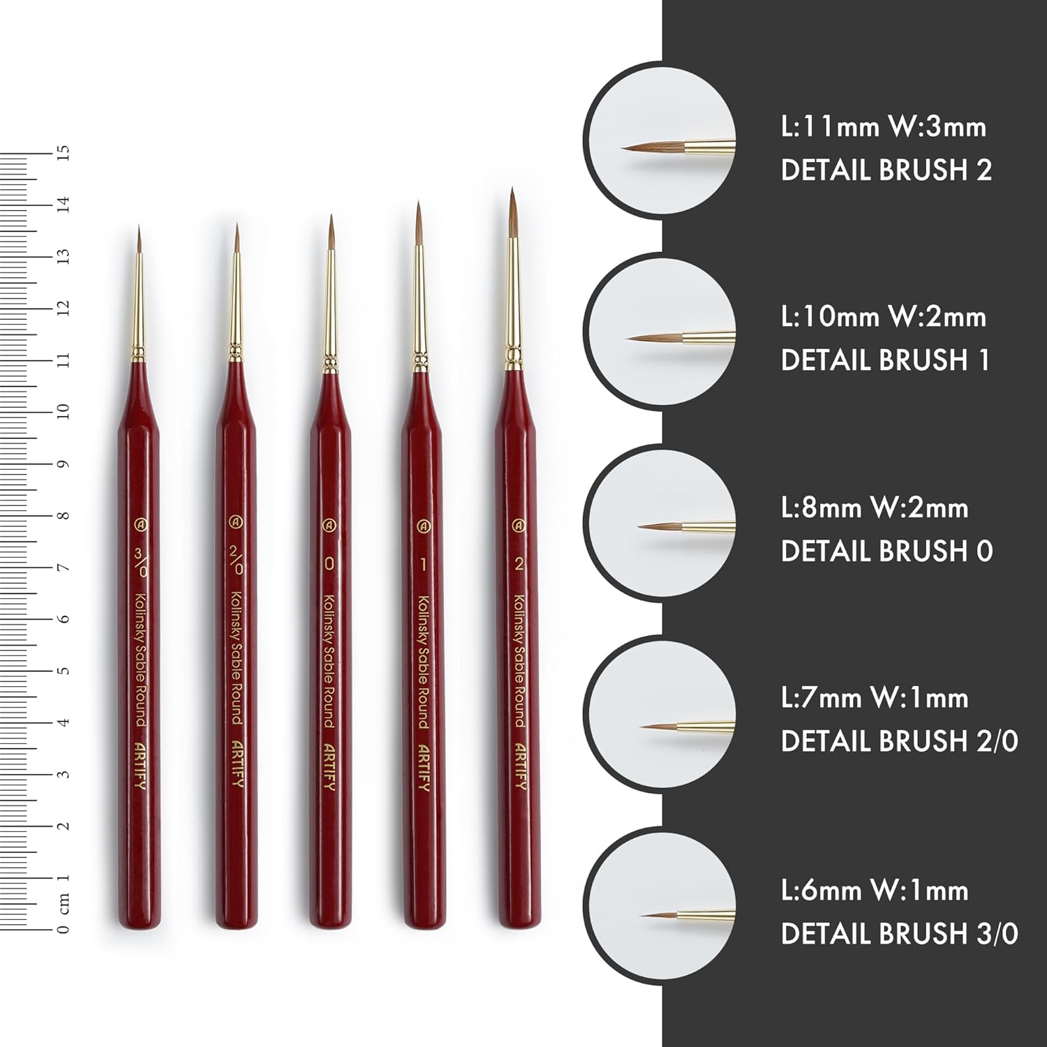 Artify Detail Paint Brushes, 100% Kolinsky Sable Micro Paint Brushes - Master Series, Ultra Fine Tips Paint Brush Set, High Precision for Models/Crafts, Detailing for Watercolor, Gouache & Ink (Red)