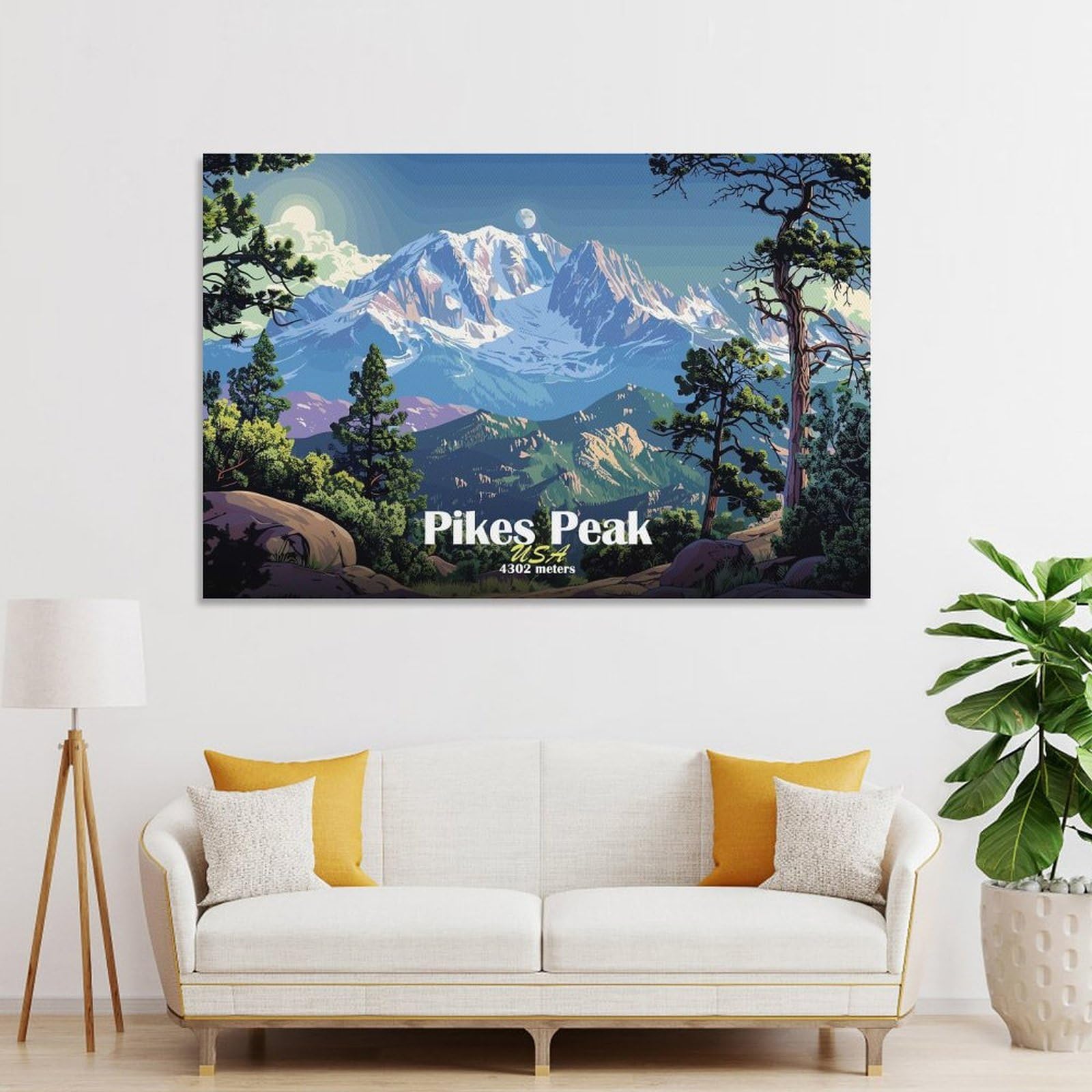 Junmoney Pikes Peak Mountain Landscape Canvas Art Print, 20x30inch(50x75cm), for Picture Wall Styling in Lounge Or Bedroom, Wall Decor Suited to Curated Displays