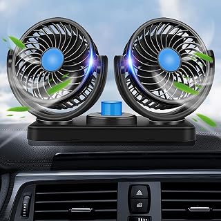 Electric Car Fan KSUYICA 12V USB Operated Dual Head Dual Control Wind Power Car Fan 360 Degree Rotate Blower Auto Cooling Air Circulator Fan Quiet for Car Home Office Fan